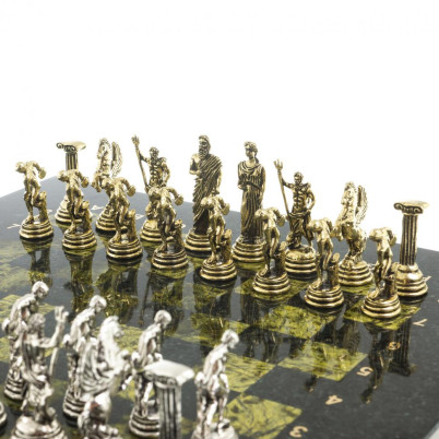 Шахматы "Олимпийские игры" доска 28х28 см из камня змеевик