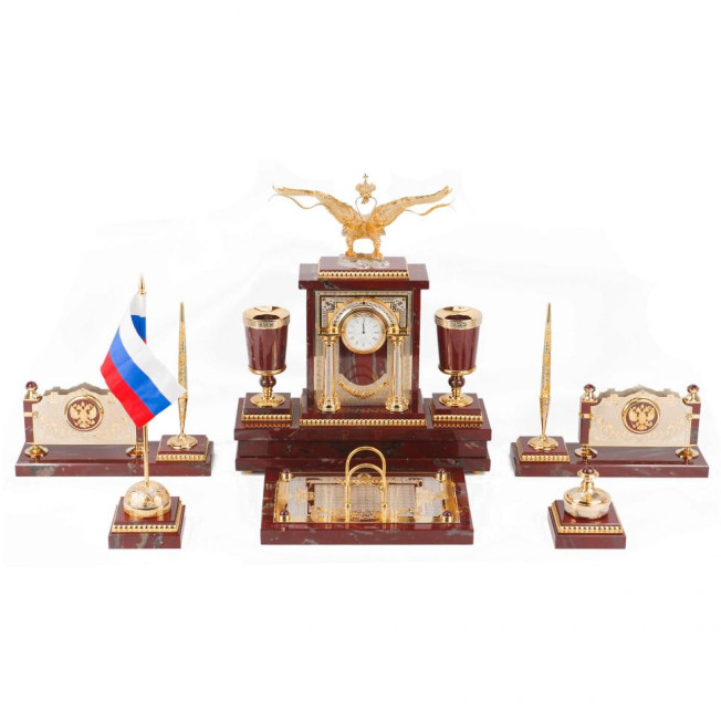 Настольный набор из яшмы "Двуглавый орел"