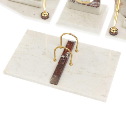 Настольный канцелярский набор с гербом и флагом России камень креноид и белый мрамор