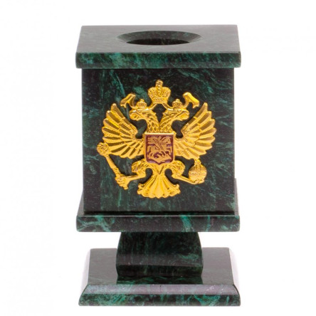 Карандашница из темно-зеленого змеевика с гербом России