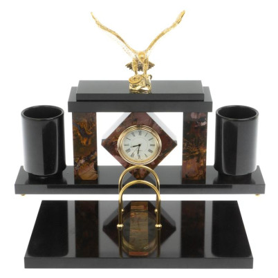 Письменный набор с часами &quot;Орел&quot; из яшмы