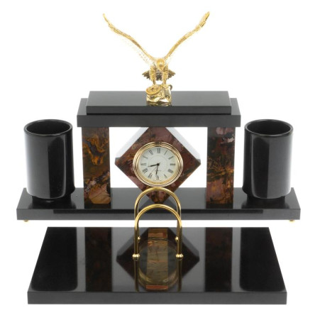 Письменный набор с часами "Орел" из яшмы