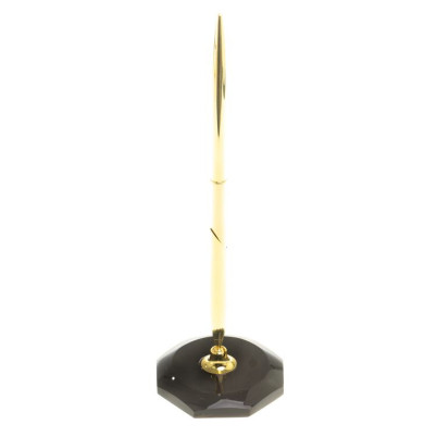 Ручка металлическая на восьмиугольной подставке из черного обсидиана 7х7х20 см