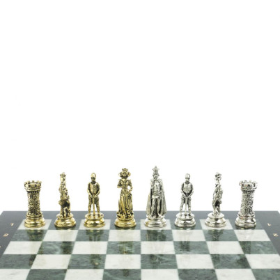 Шахматы "Средневековые рыцари" доска мрамор / змеевик 44х44 см