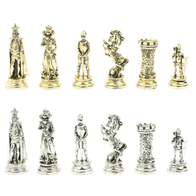 Шахматы "Средневековые рыцари" доска мрамор / змеевик 44х44 см