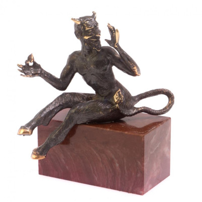 Бронзовая статуэтка &quot;Чертик&quot; на подставке из лемезита