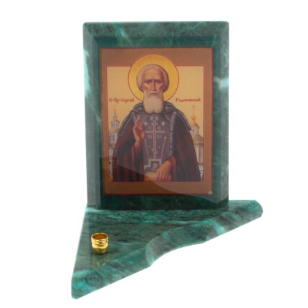 Икона с подсвечником Сергий Радонежский малая из змеевика 9,5х9,5х10 см