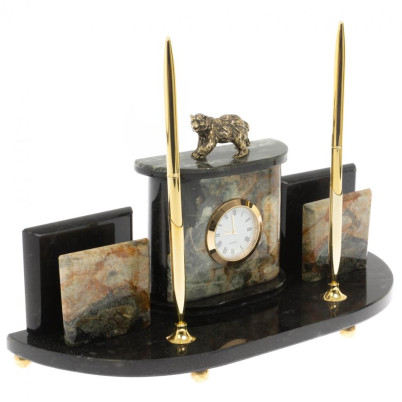 Настольный прибор &quot;Медведь&quot; из офиокальцита