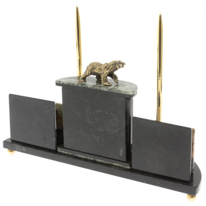 Настольный прибор &quot;Медведь&quot; из офиокальцита