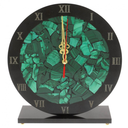 Настольные часы "Мозаика" из малахита и долерита 26х24х9 см