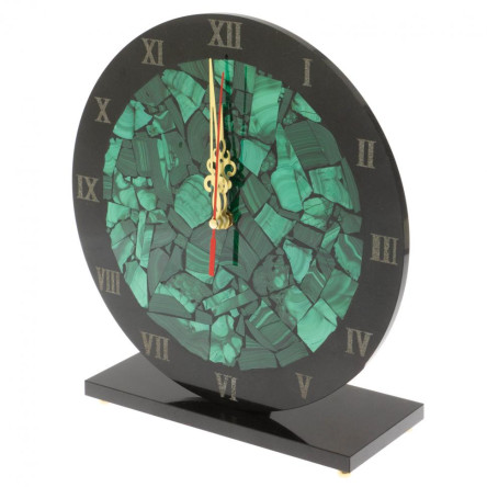 Настольные часы "Мозаика" из малахита и долерита 26х24х9 см