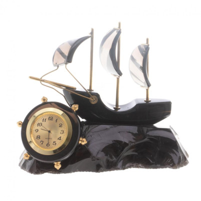 Настольные часы &quot;Парусник&quot; из черного обсидиана