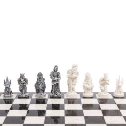 Шахматы "Средневековье" доска 40х40 см белый мрамор змеевик