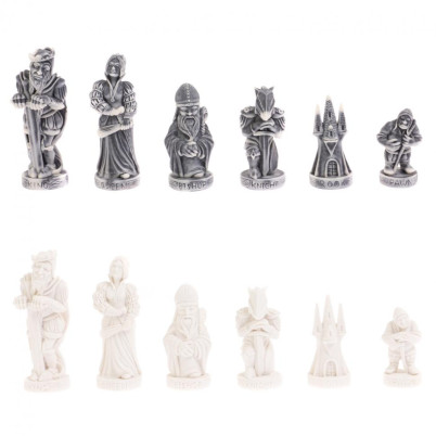 Шахматы "Средневековье" доска 40х40 см белый мрамор змеевик