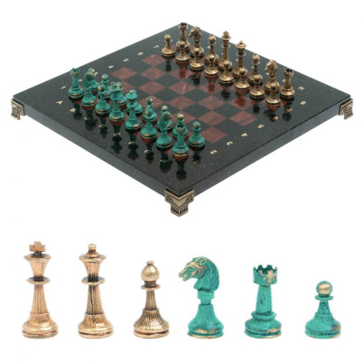 Шахматы "Стаунтон" фигуры бронза / патина 28х28 см из лемезита