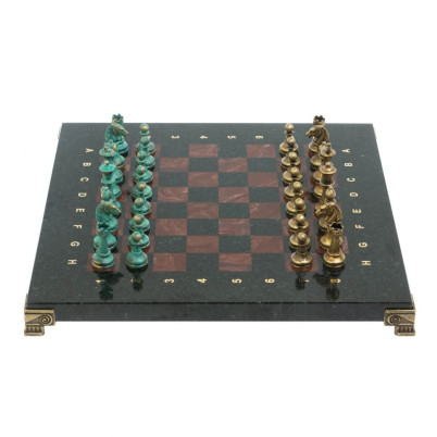 Шахматы "Стаунтон" фигуры бронза / патина 28х28 см из лемезита