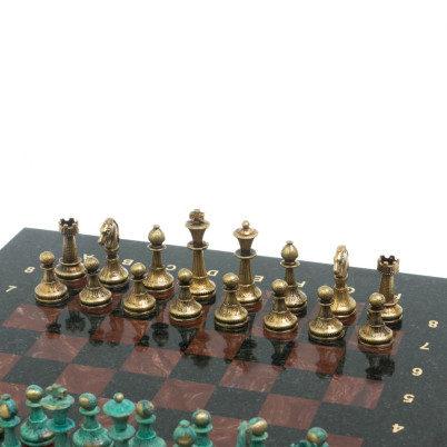 Шахматы "Стаунтон" фигуры бронза / патина 28х28 см из лемезита