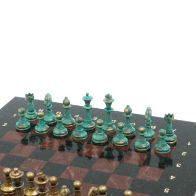 Шахматы "Стаунтон" фигуры бронза / патина 28х28 см из лемезита