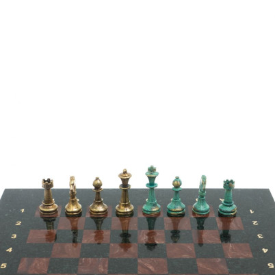 Шахматы "Стаунтон" фигуры бронза / патина 28х28 см из лемезита