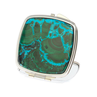Зеркальце карманное складное из малахита с хризоколлой цвет серебро
