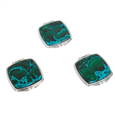 Зеркальце карманное складное из малахита с хризоколлой цвет серебро