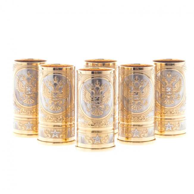 Набор стопок гильз &quot;Герб России&quot; 6 шт 40 мл в подарочном ящике Златоуст