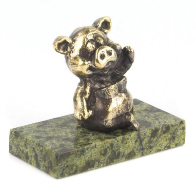 Статуэтка из бронзы и змеевика &quot;Поросенок сидит №1&quot;