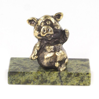 Статуэтка из бронзы и змеевика &quot;Поросенок сидит №1&quot;