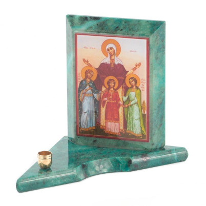 Икона с подсвечником Вера, Надежда, Любовь и мать их София малая 9,5х9,5х10 см