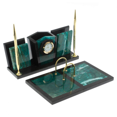 Настольный набор из змеевика &quot;Галант&quot; с часами