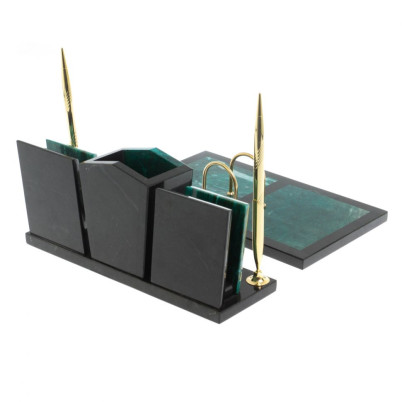 Настольный набор из змеевика &quot;Галант&quot; с часами