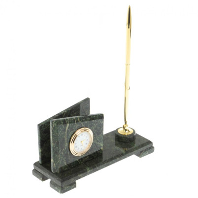 Визитница настольная с подставкой под ручку &quot;Мини 3&quot; камень змеевик