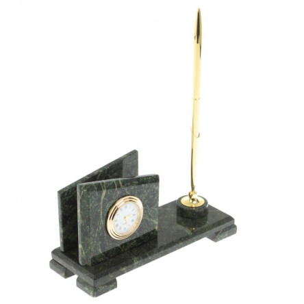 Визитница настольная с подставкой под ручку "Мини 3" камень змеевик