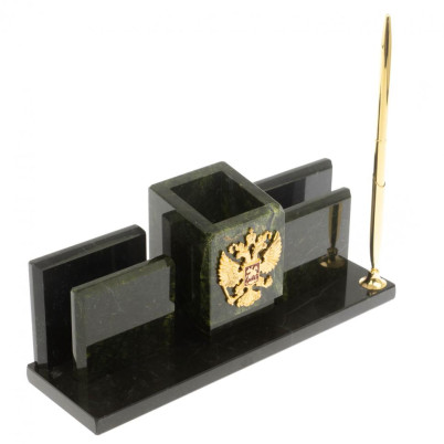 Письменный прибор &quot;Менеджер&quot; из черного змеевика с гербом
