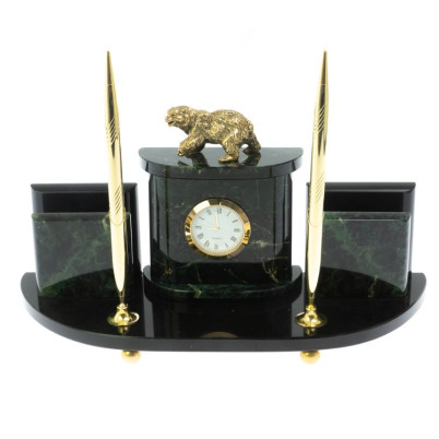 Настольный прибор "Медведь" из нефрита