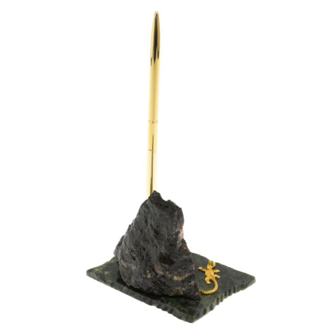 Подставка под ручку &quot;Скала и ящерица&quot; родонит змеевик