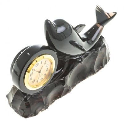 Часы настольные &quot;Черный дельфин&quot; из черного обсидиана