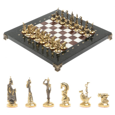 Шахматы &quot;Итальянская война&quot; фигуры бронза доска 28х28 см из мрамора и лемезита