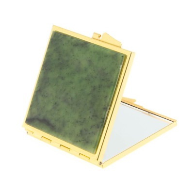 Зеркало квадратное карманное из камня нефрит цвет золото