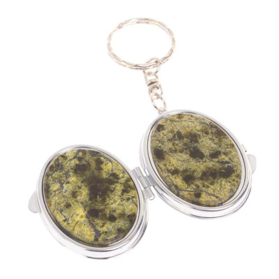 Складное зеркало брелок из змеевика овальное