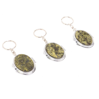 Складное зеркало брелок из змеевика овальное