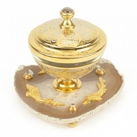 Икорница "Три рыбки" камень агат Златоуст