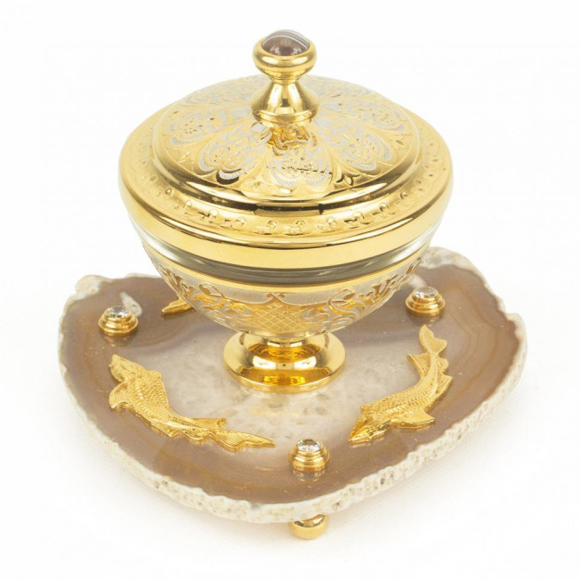 Икорница "Три рыбки" камень агат Златоуст