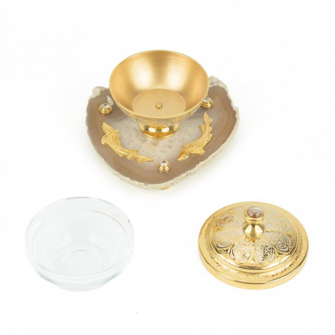 Икорница "Три рыбки" камень агат Златоуст