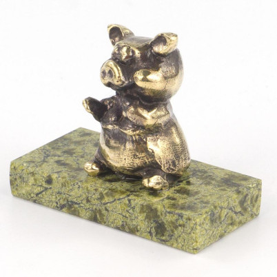 Статуэтка &quot;Поросенок сидит №3&quot; из бронзы и змеевика