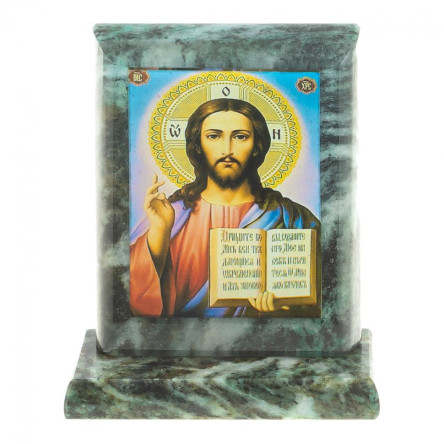 Икона настольная Спаситель малая змеевик 7,5х6,5х8 см