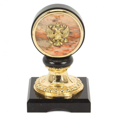 Настольная принадлежность подставка "Герб России" камень яшма долерит