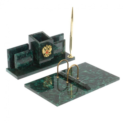 Письменный прибор "Менеджер" с гербом РФ из змеевика