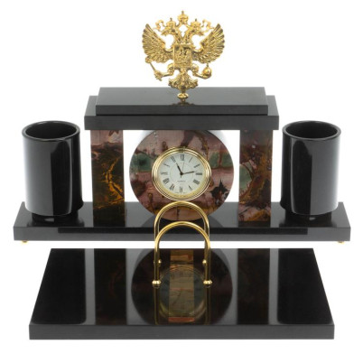 Письменный набор с часами &quot;Герб РФ&quot; из яшмы