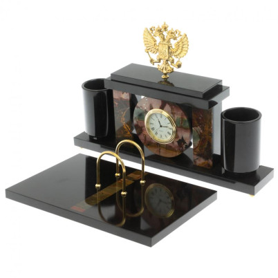 Письменный набор с часами &quot;Герб РФ&quot; из яшмы